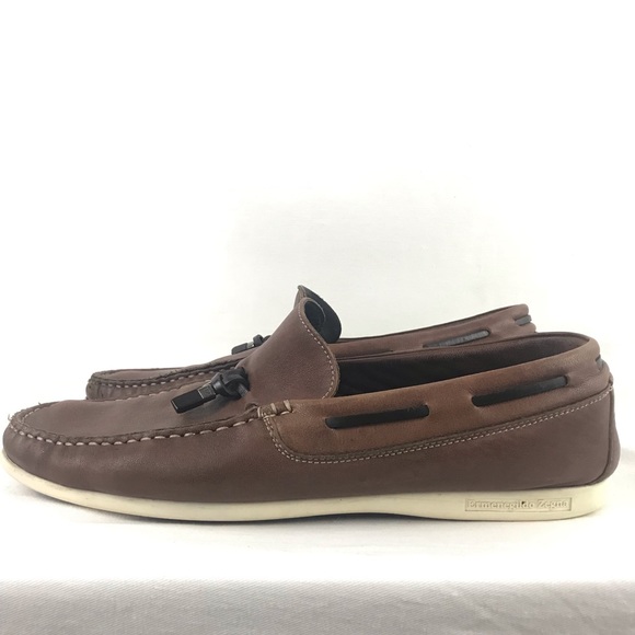 ERMENEGILDO ZEGNA Brown Leather Loafers Sz 11 - Picture 5 of 7